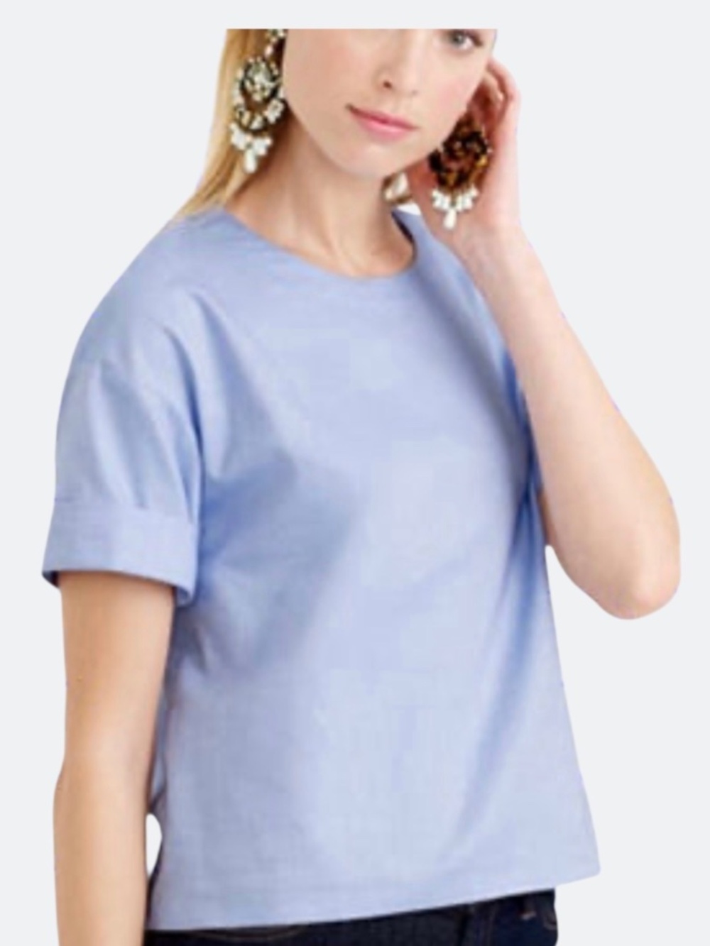J Crew Blue Cotton Oxford Cloth Cropped Blouse SZ 4